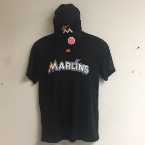 MLB Marlins dri fit jersey and hat size  XL boys
